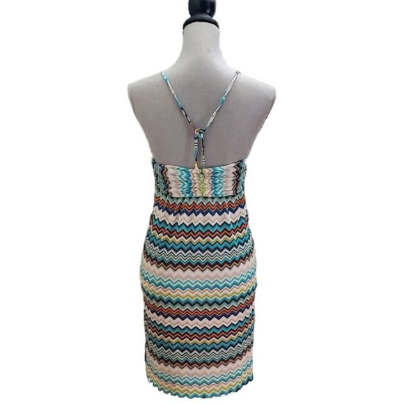 Trina Turk Ruched Sweetheart Halter Midi Dress | EUC | 6 | Blue Tan Multicolor - Picture 3 of 15